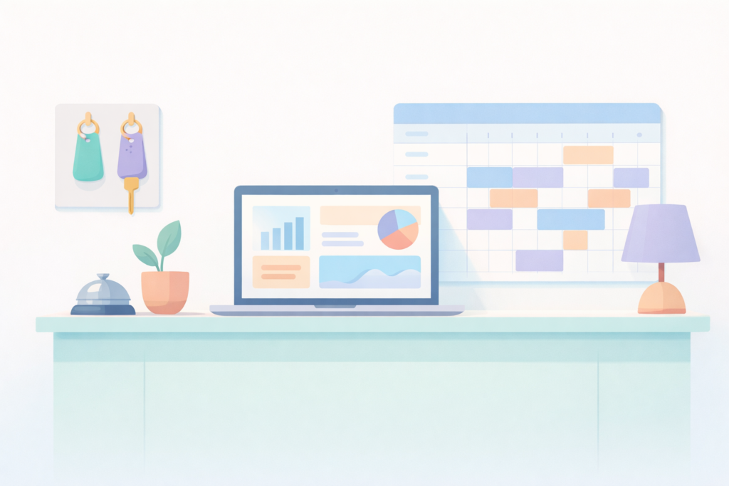 concepto de panel de software PMS para hoteles pequeños y hoteles boutique