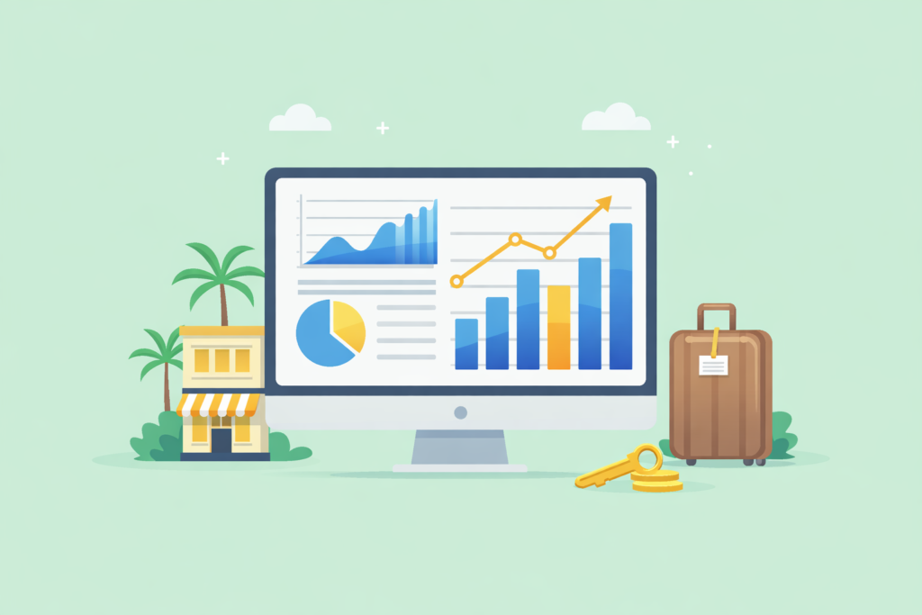 Small hotel revenue management dashboard showing occupancy charts and pricing trends