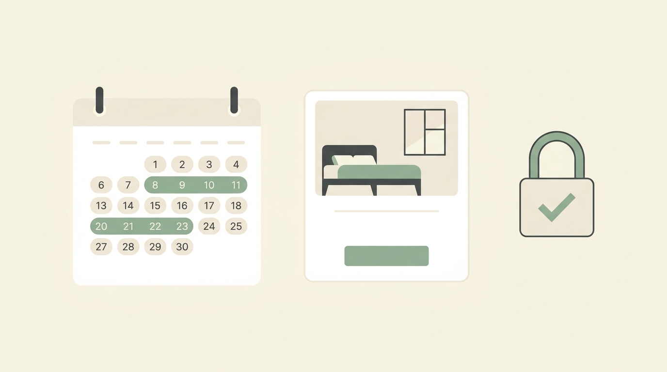 Booking engine with a date calendar and secure payment