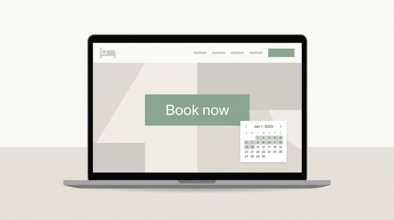 Hotel website on a laptop with a direct booking button